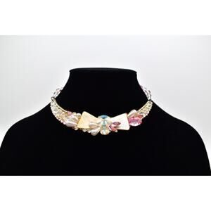 Wendy Gell Vintage Collar Necklace Cluster Pink AB Crystal Pearl Signed 80s BinN